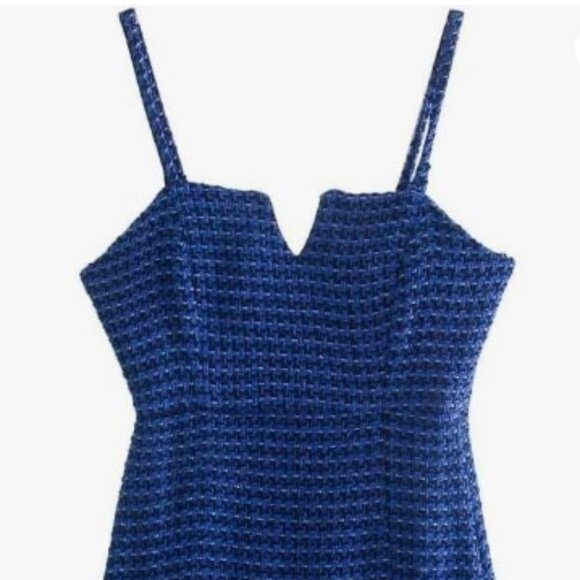 ZARA Blue Tweed Textured Mini Dress With Straps (Size M) - Picture 3 of 6